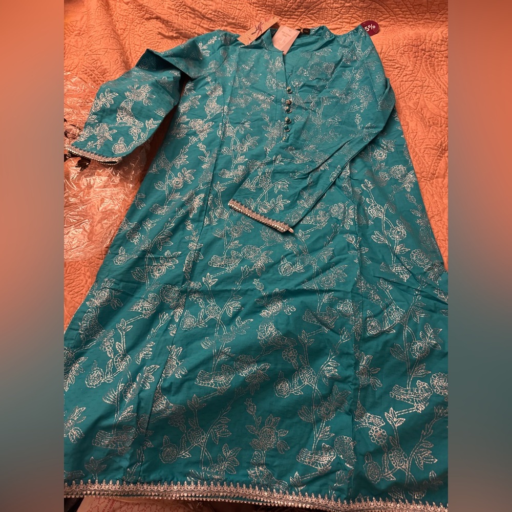 Elegant Teal teen Dress with Floral Embroidery j.dot
